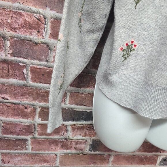 Nanette Lepore Sweater XL | Floral Beaded Embroidered Cropped Gray Coquette Chic - Picture 5 of 7